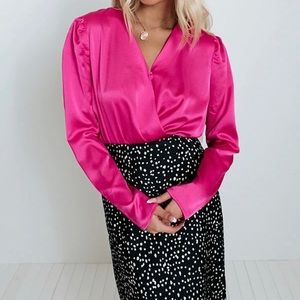 Brand new hot pink silk blouse bodysuit